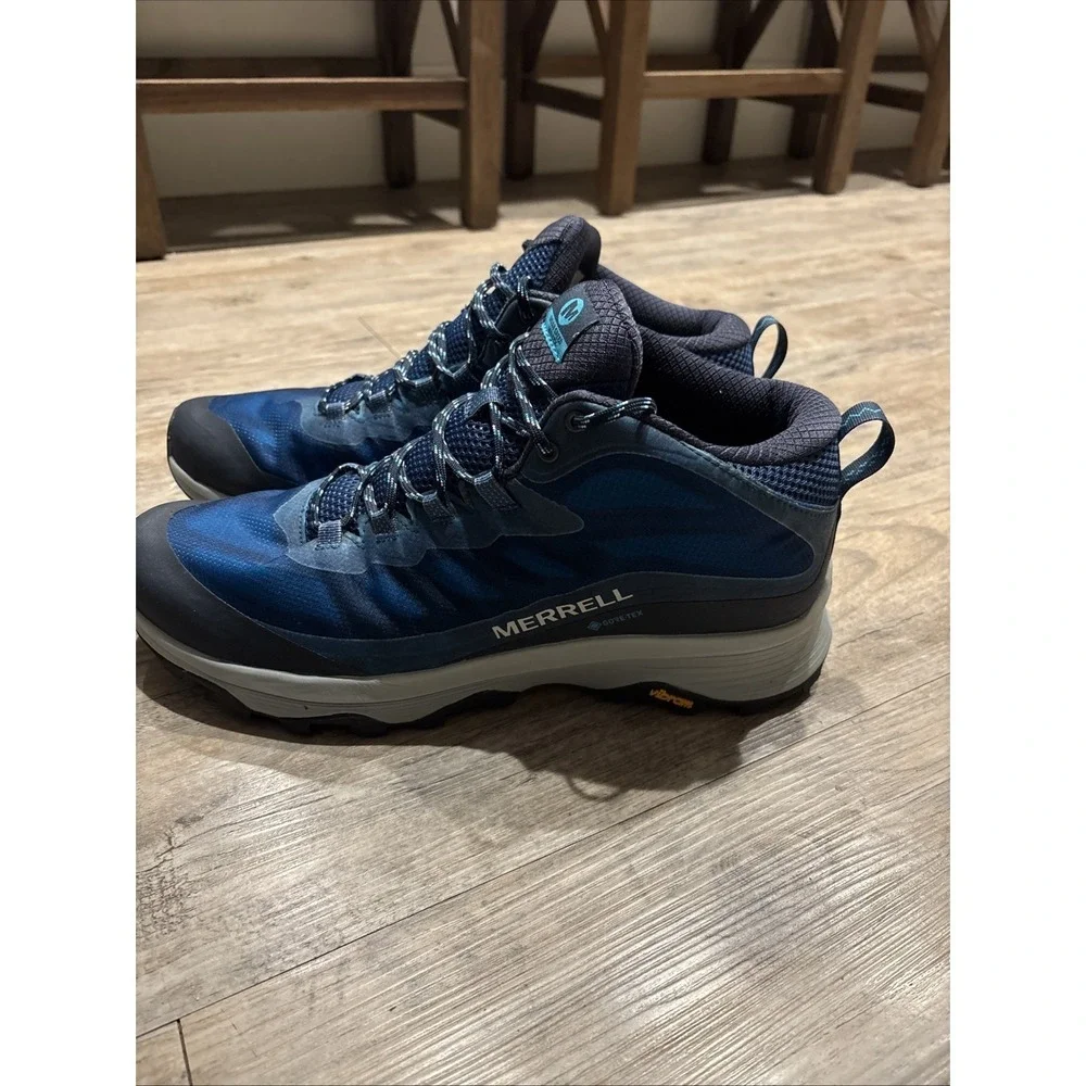 Merrell Mens Moab Speed Mid GTX Navy Marine Blue Hiking Shoes‎ GORE-TEX US 14
